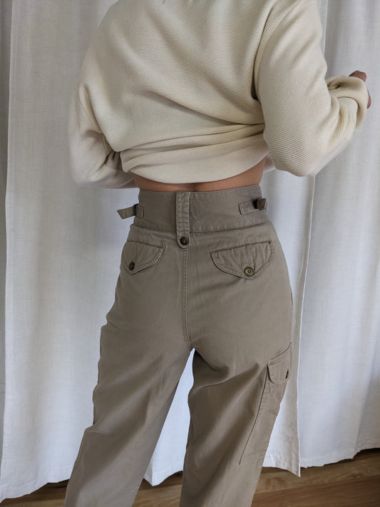 Vintage Pleated Cotton Twill Cargo Pants