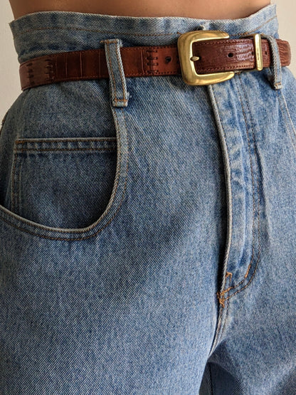 Vintage Patchwork Embossed Leather Belt