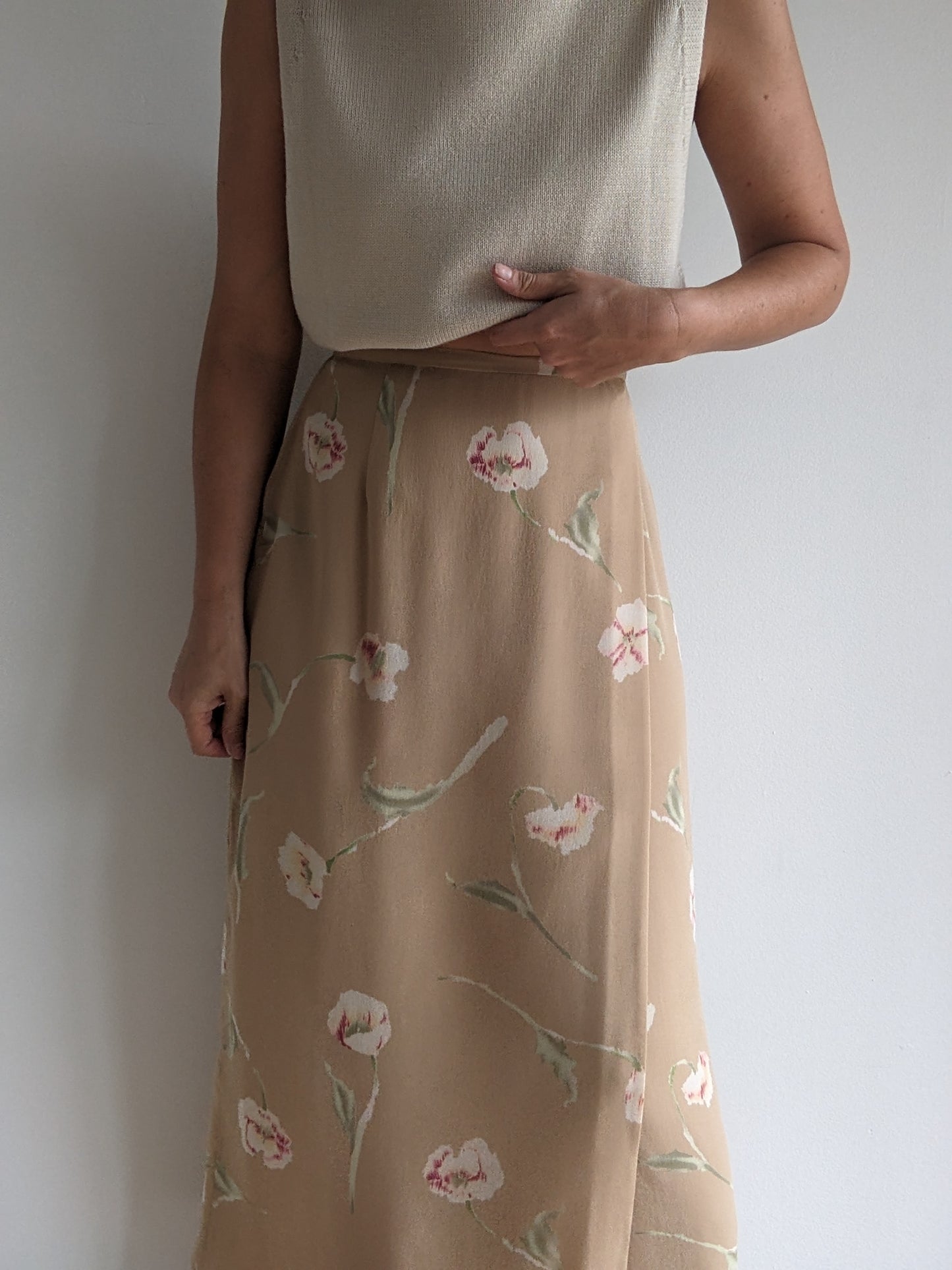 Vintage Floral Silk Wrap Skirt