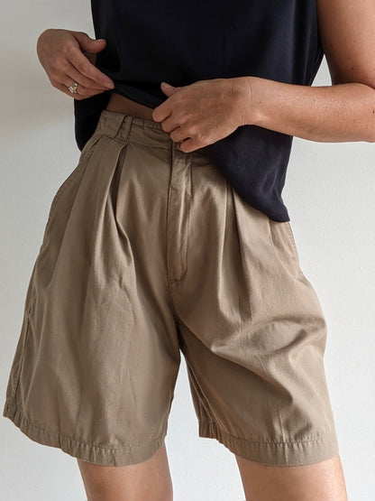 Vintage Pleated Camel Khaki Shorts