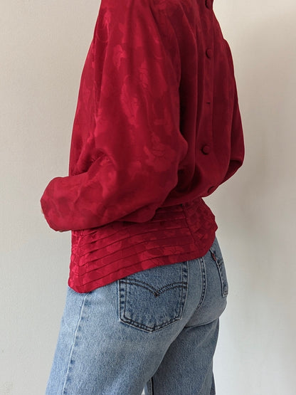 Vintage Rouge Floral Silk Blouse