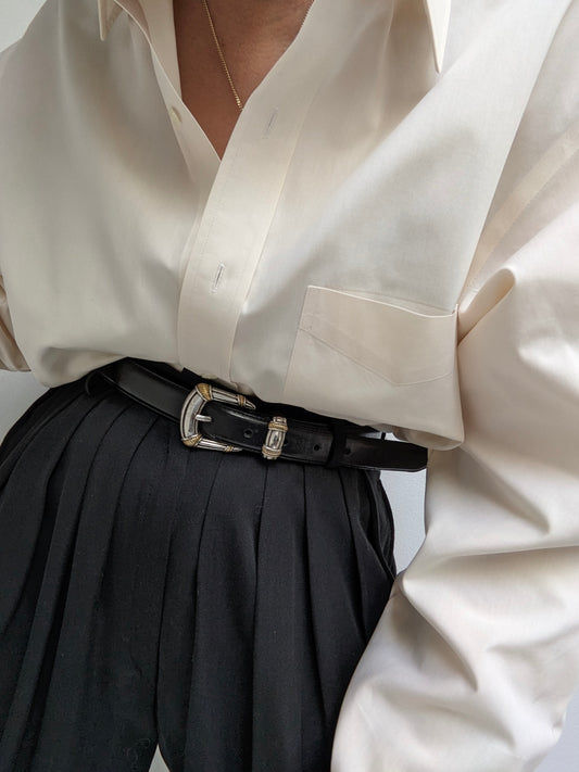 Vintage Onyx Leather & Silver Buckle Belt