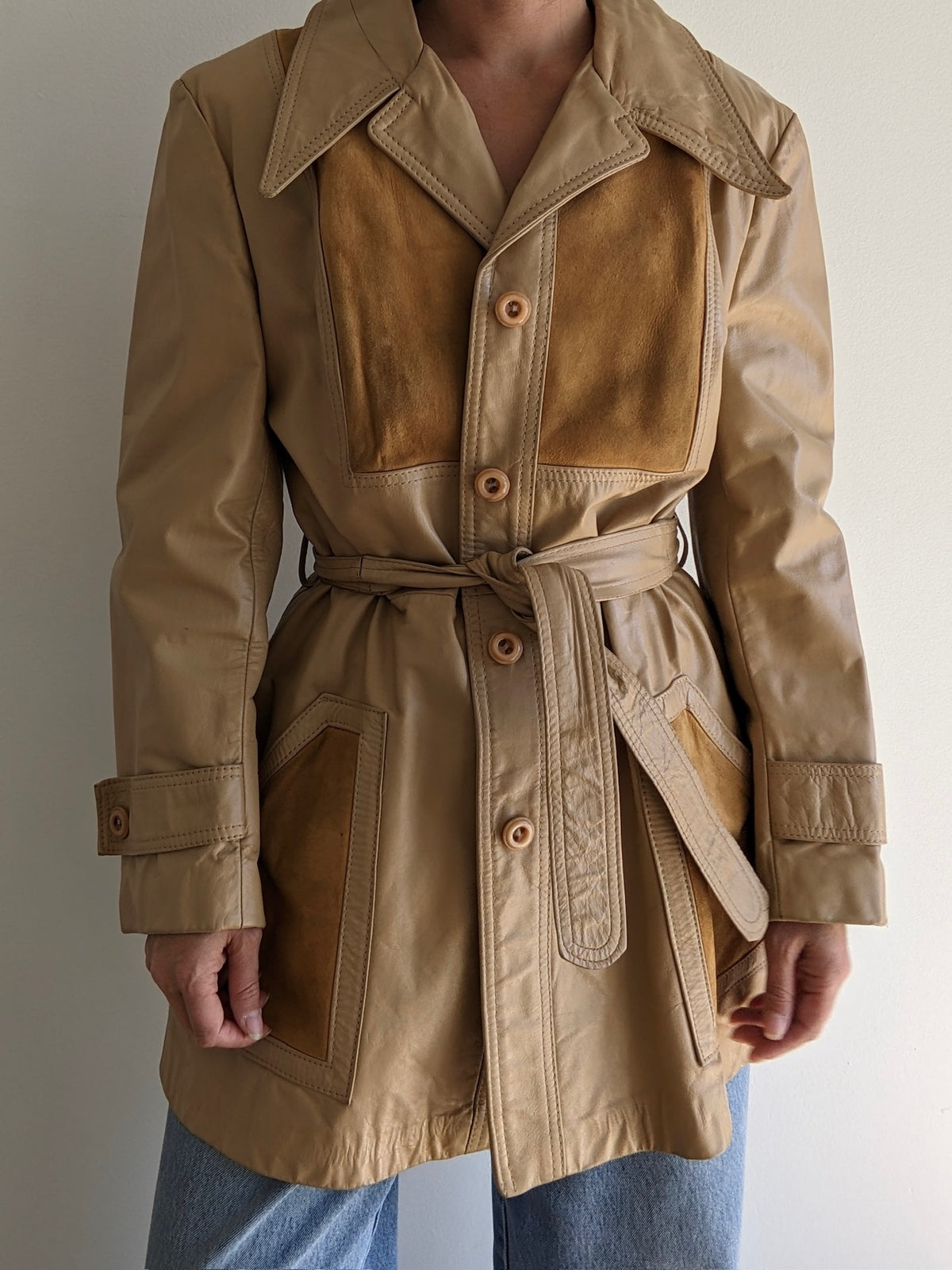 Incredible Vintage Biscotti Leather & Suede Belted Jacket
