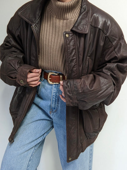 Incredible Vintage Dark Walnut Leather Bomber