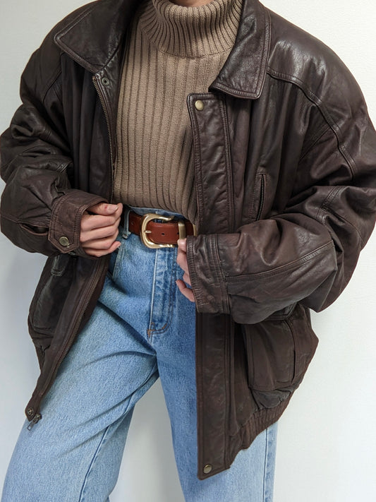 Incredible Vintage Dark Walnut Leather Bomber