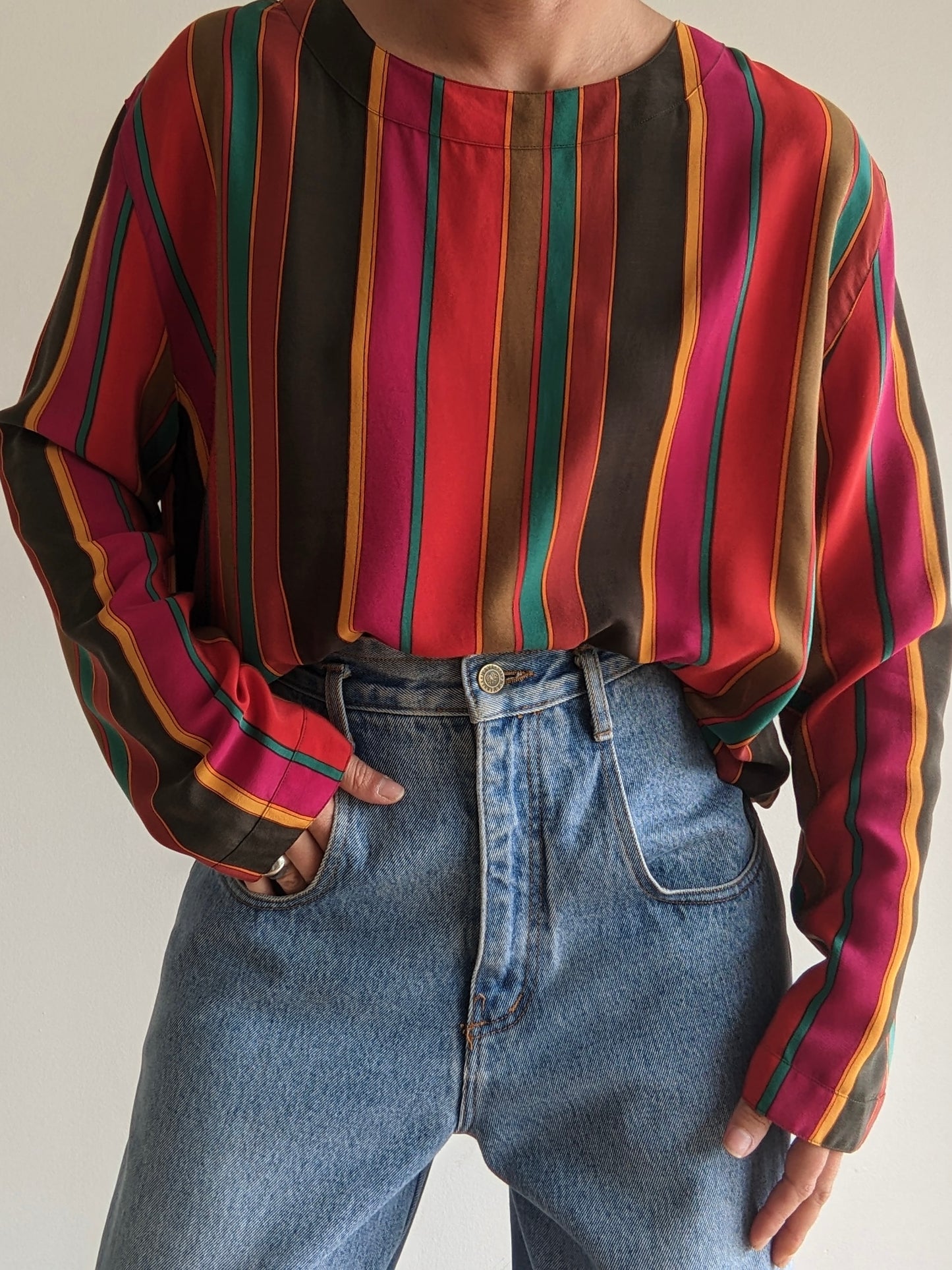 Bold Vintage Striped Silk Tunic