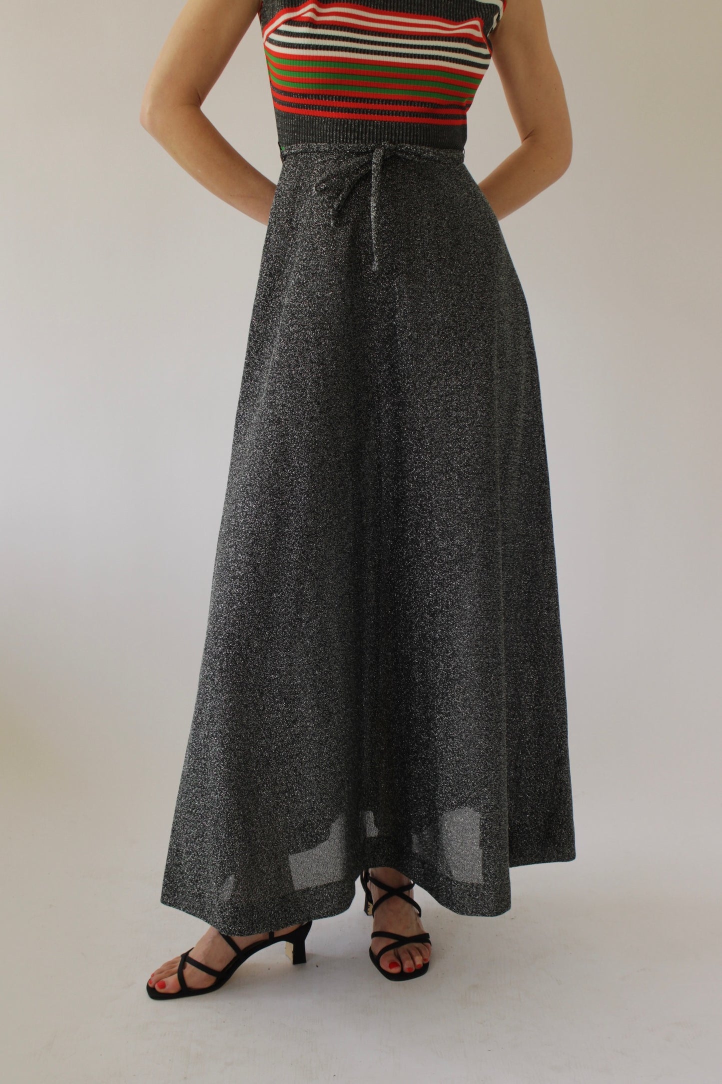 Amazing Vintage Striped Metallic Maxi Dress