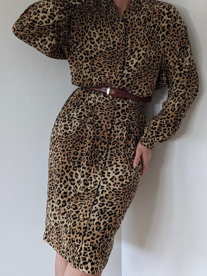 Statement Vintage Leopard Print Silk Dress