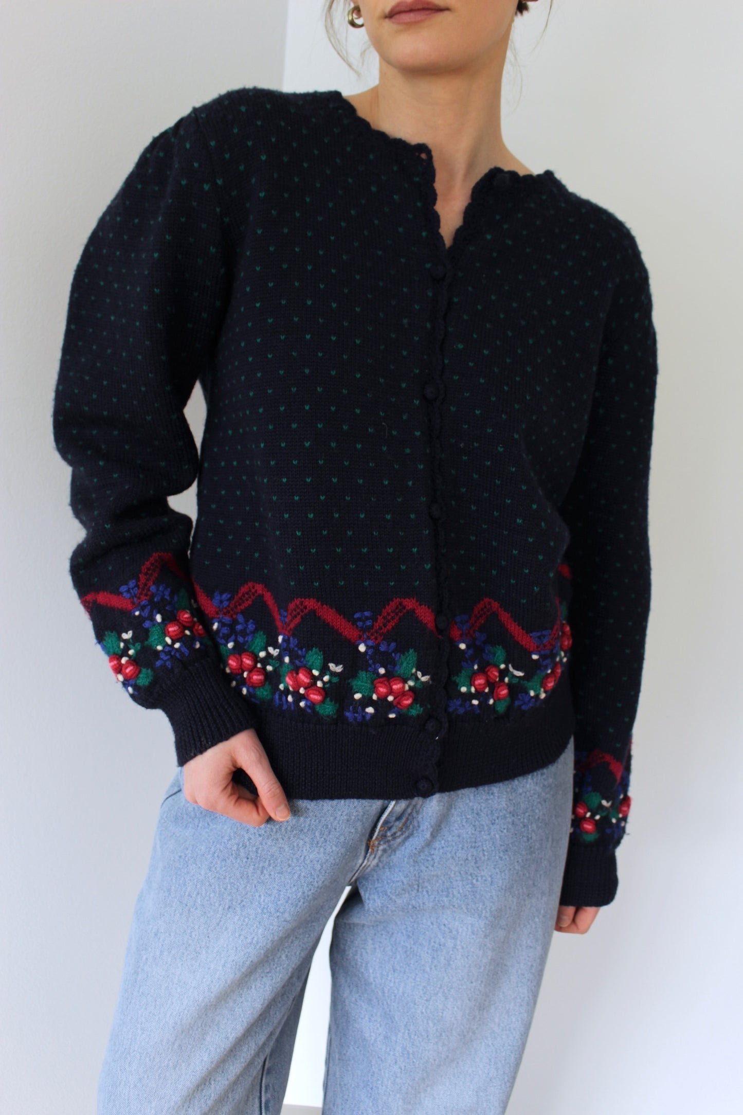 Sweetest Vintage Hand-Embroidered Wool Cardigan