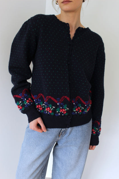 Sweetest Vintage Hand-Embroidered Wool Cardigan