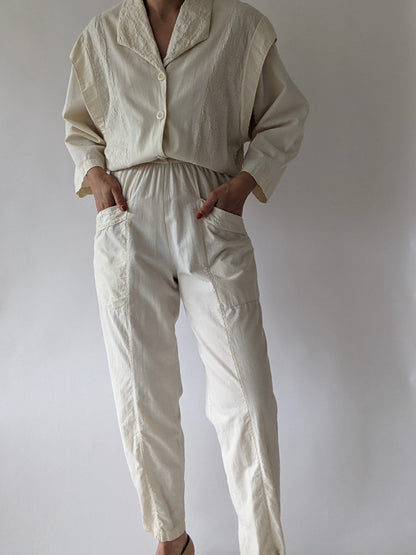 Lovely Vintage Cream Cotton Jumpsuit
