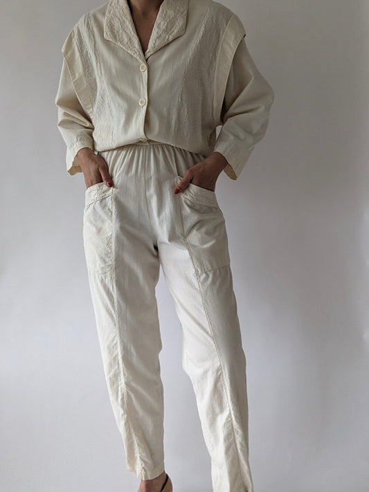 Lovely Vintage Cream Cotton Jumpsuit