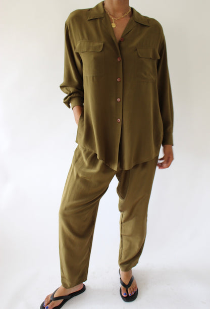 Vintage Olive Silk Leisure Set