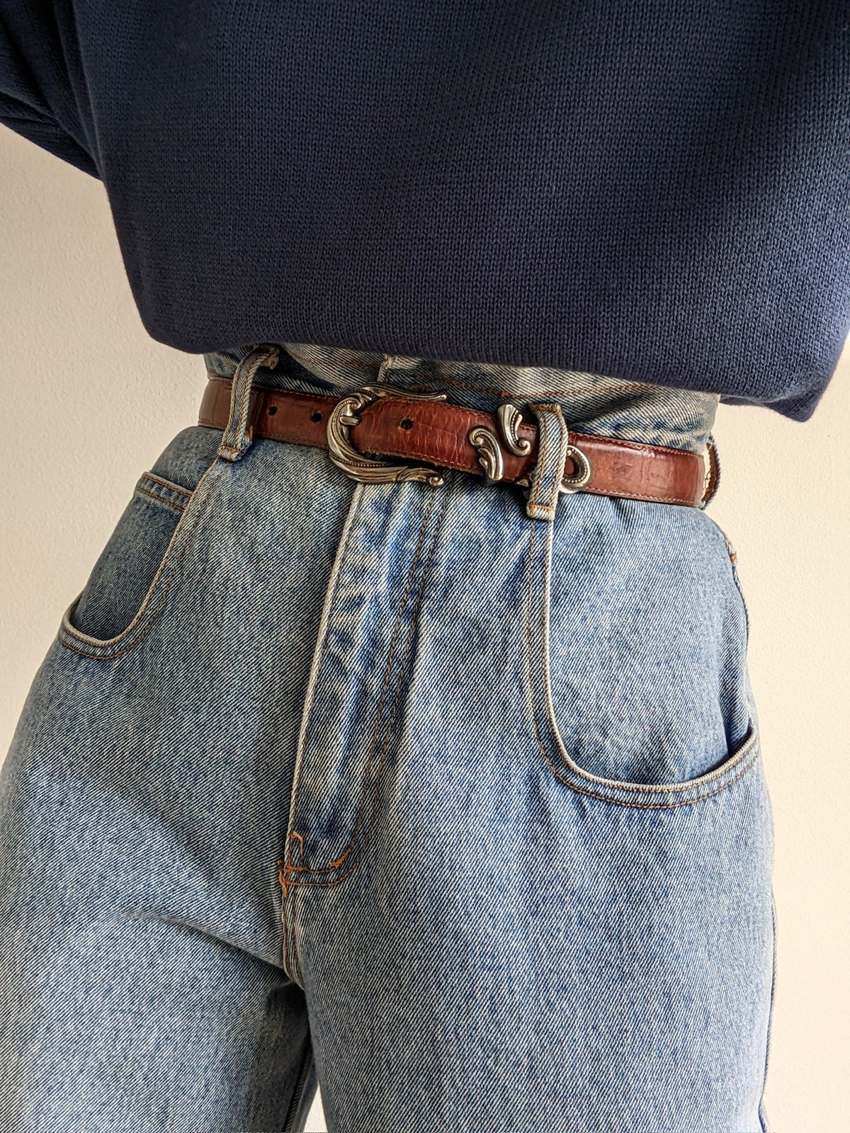 Vintage Walnut Embossed Leather Belt