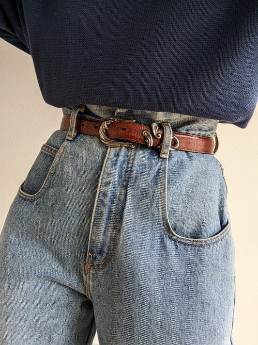 Vintage Walnut Embossed Leather Belt