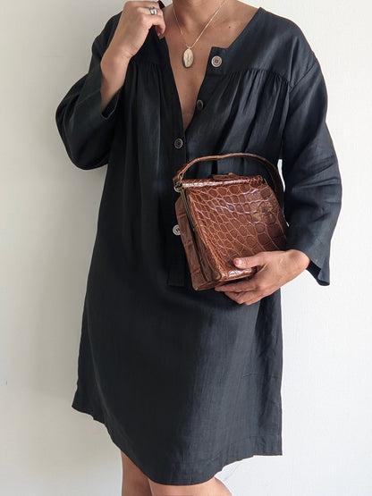 Incredible Vintage Alligator Embossed Leather Handbag