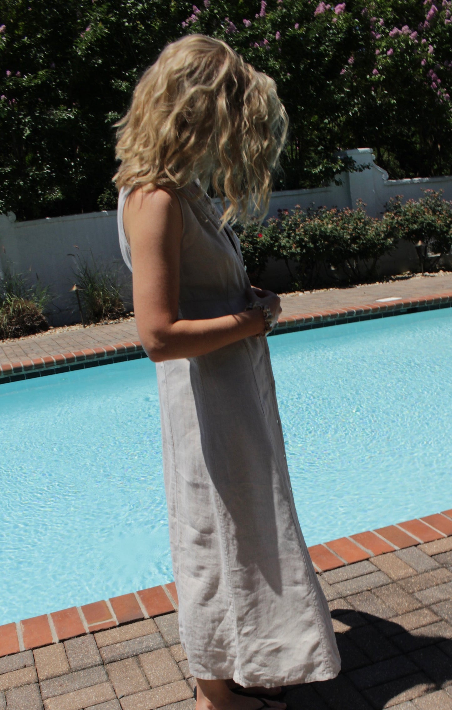 Vintage Pale Oat Buttoned Linen Dress