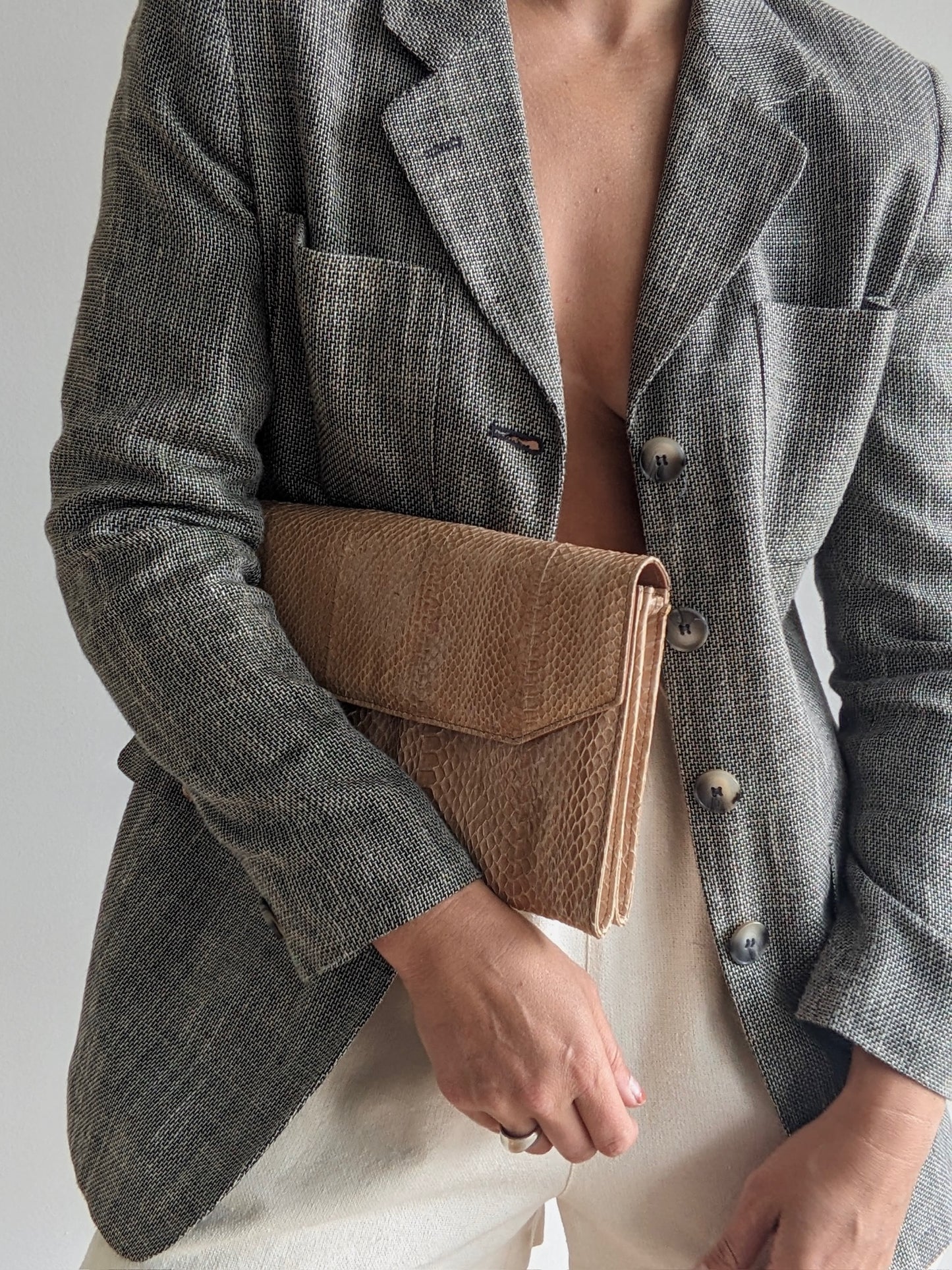 Vintage Latte Snakeskin Envelope Purse