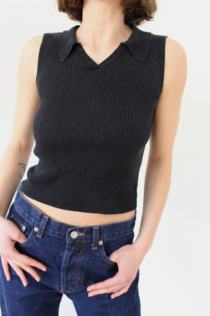 90s Faded Black Sleeveless Silk Top