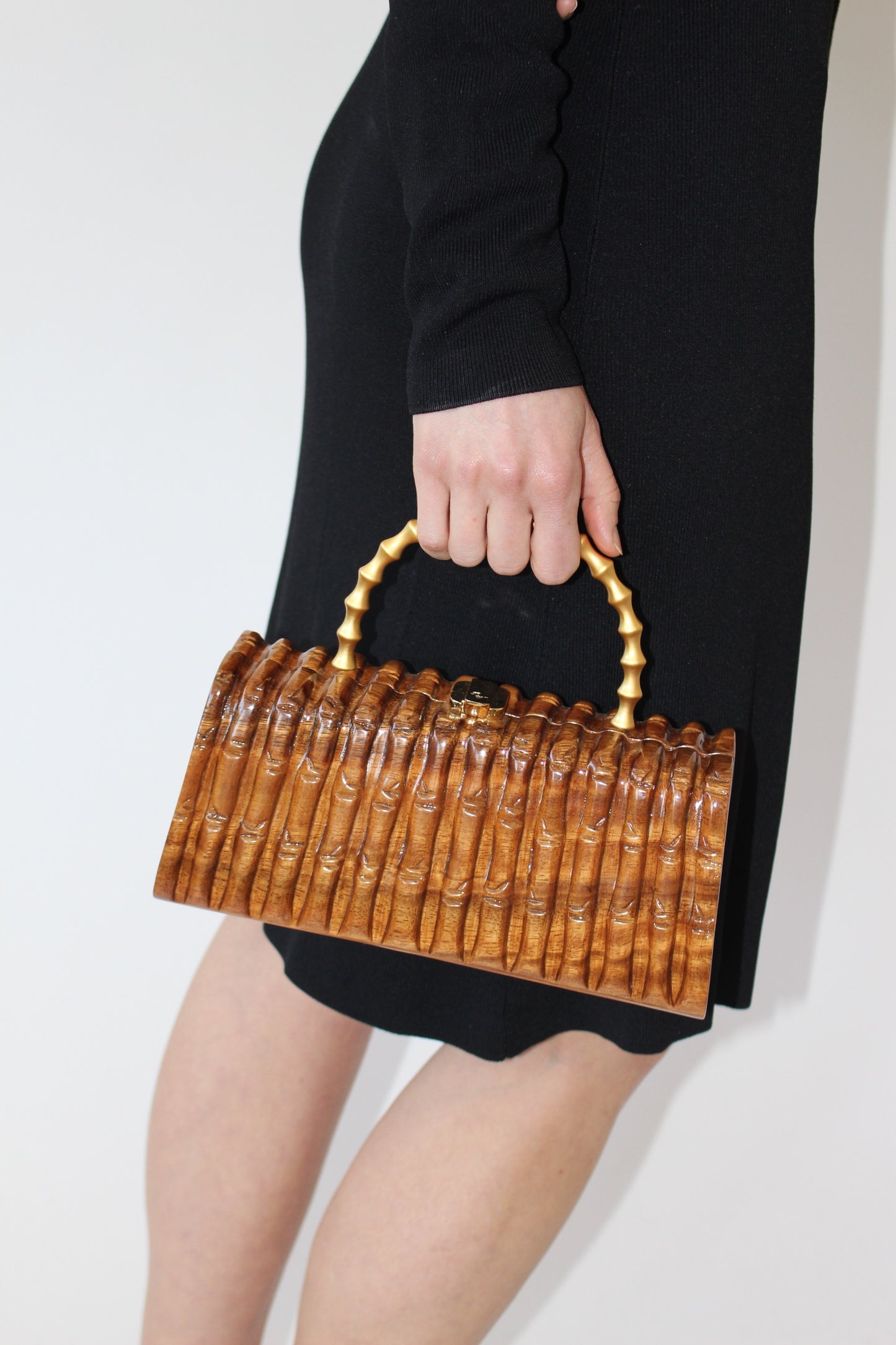 Vintage Timmy Woods Handcarved Bamboo Accent Purse