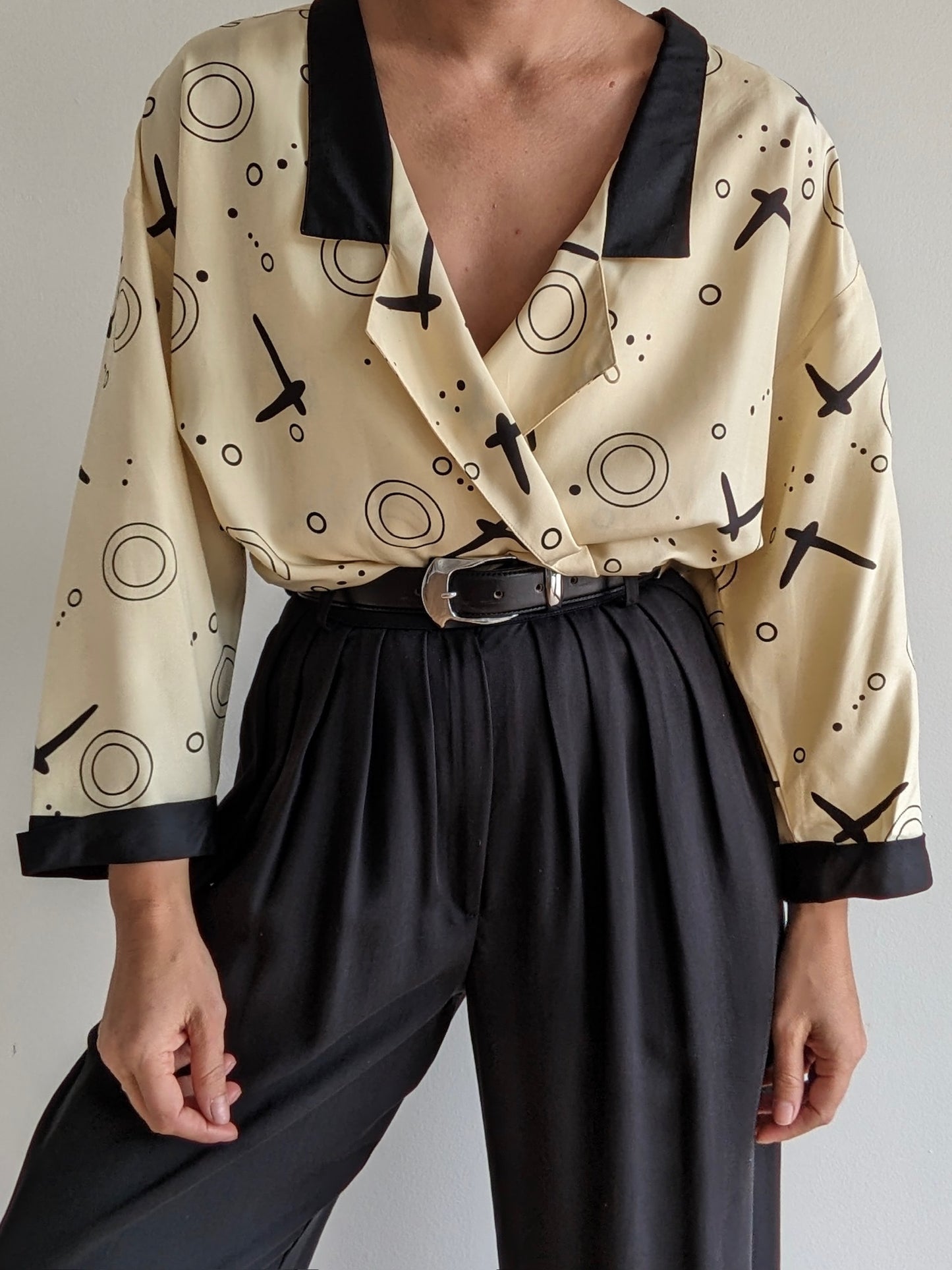 Vintage Joanie Char Printed Silk Peplum Blouse