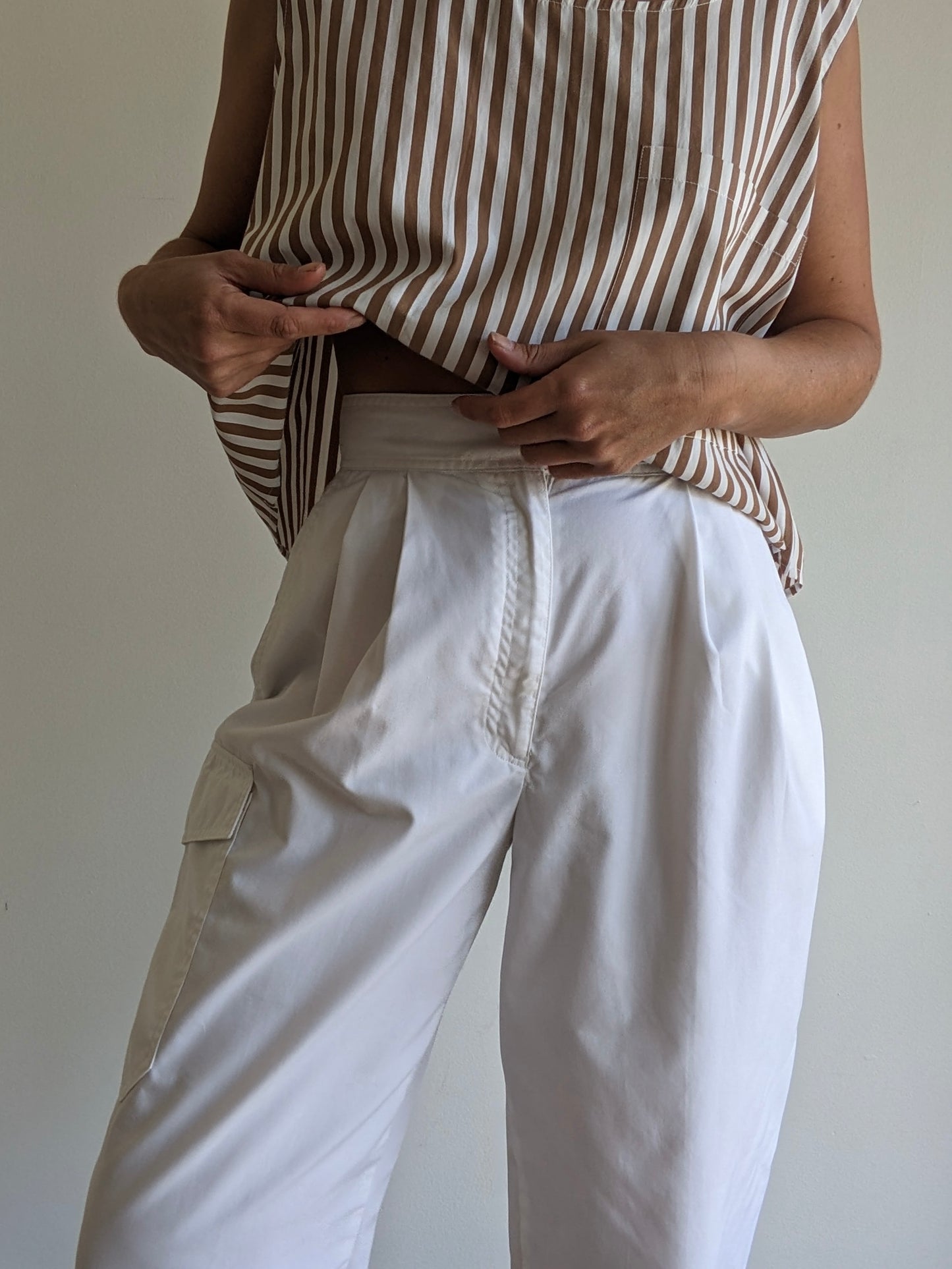 Favorite Vintage Eggshell Pleated Cargo Pants