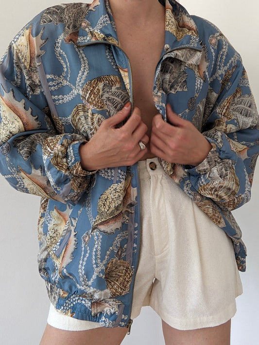 Vintage Shell Print Silk Bomber Jacket