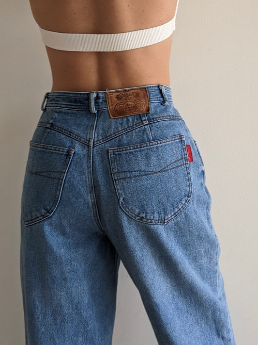 Vintage Pleated High-Rise Denim