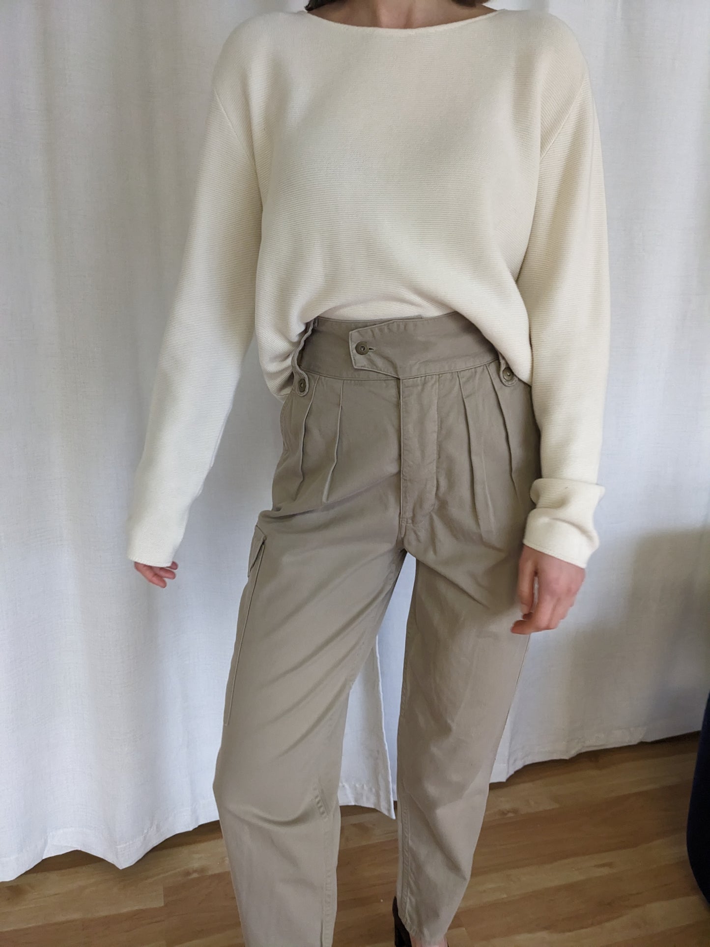 Vintage Pleated Cotton Twill Cargo Pants