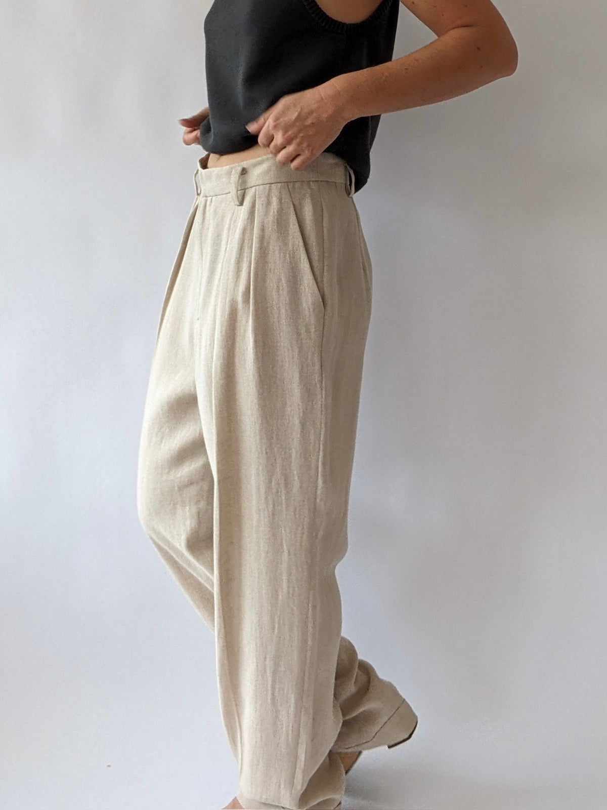 Vintage Pale Oat Woven Linen Trousers