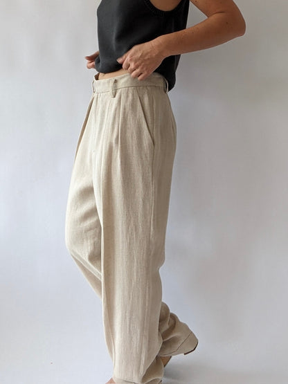 Vintage Pale Oat Woven Linen Trousers
