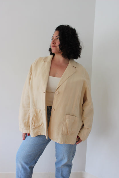 Vintage Butter Linen Herringbone Jacket