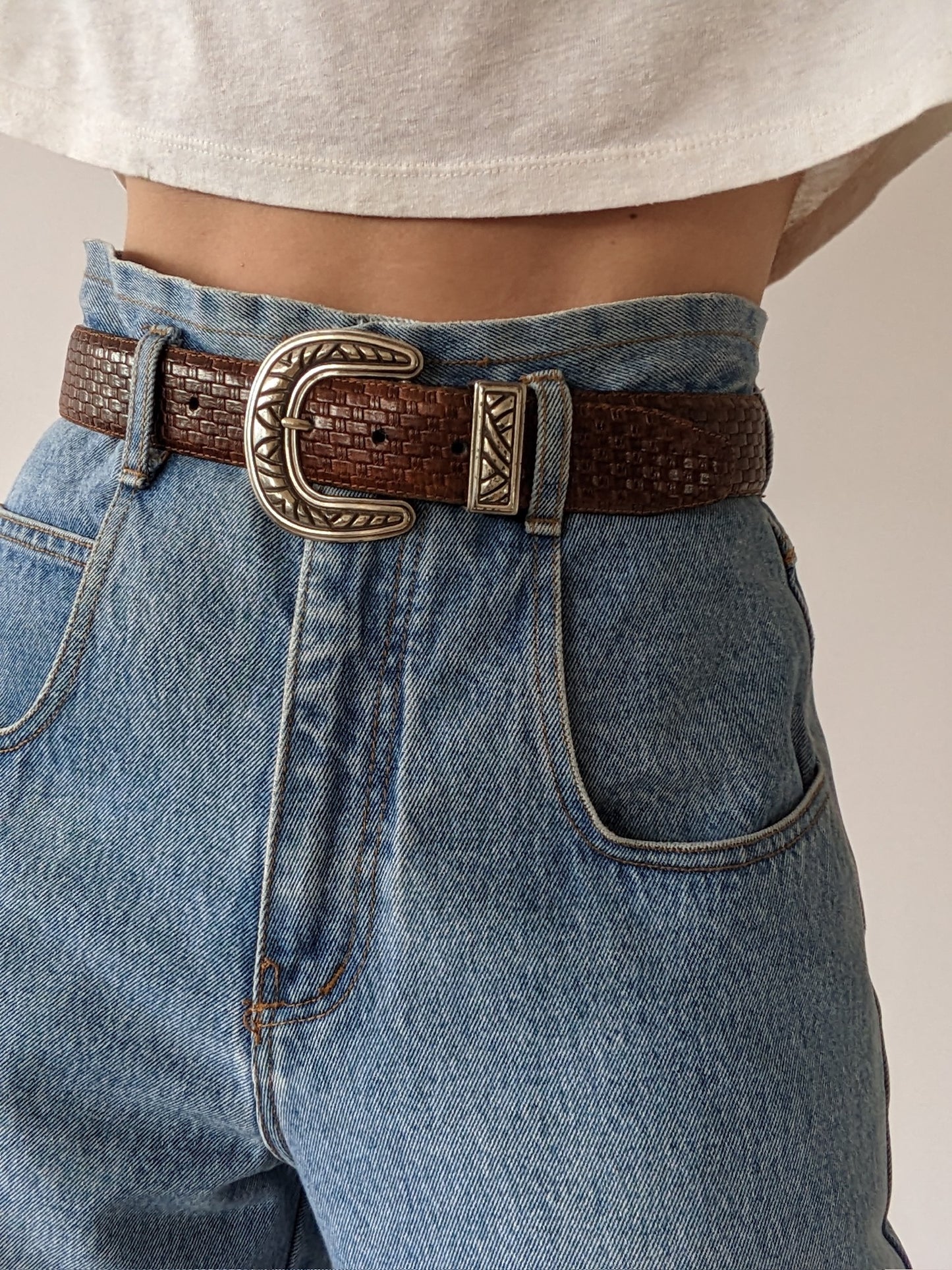 Vintage Walnut Woven Leather Belt