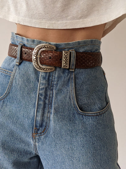 Vintage Walnut Woven Leather Belt