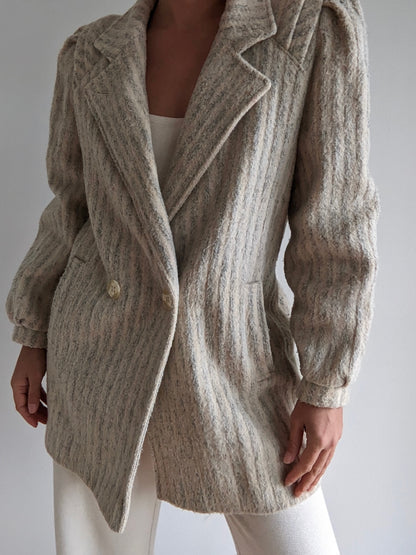 Vintage Cream & Stone Striped Wool Coat