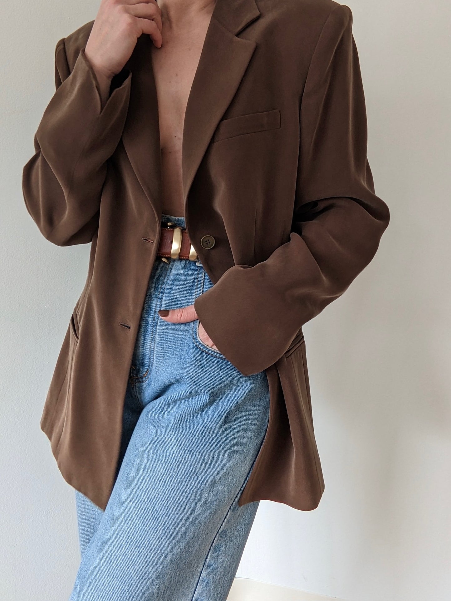 Vintage Cocoa Sueded Silk Blazer