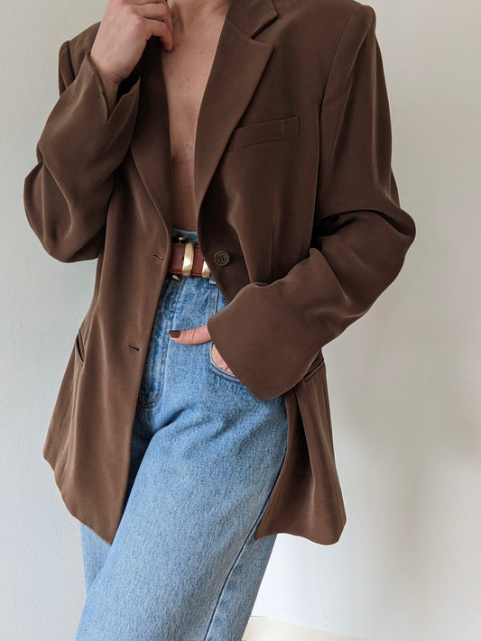 Vintage Cocoa Sueded Silk Blazer