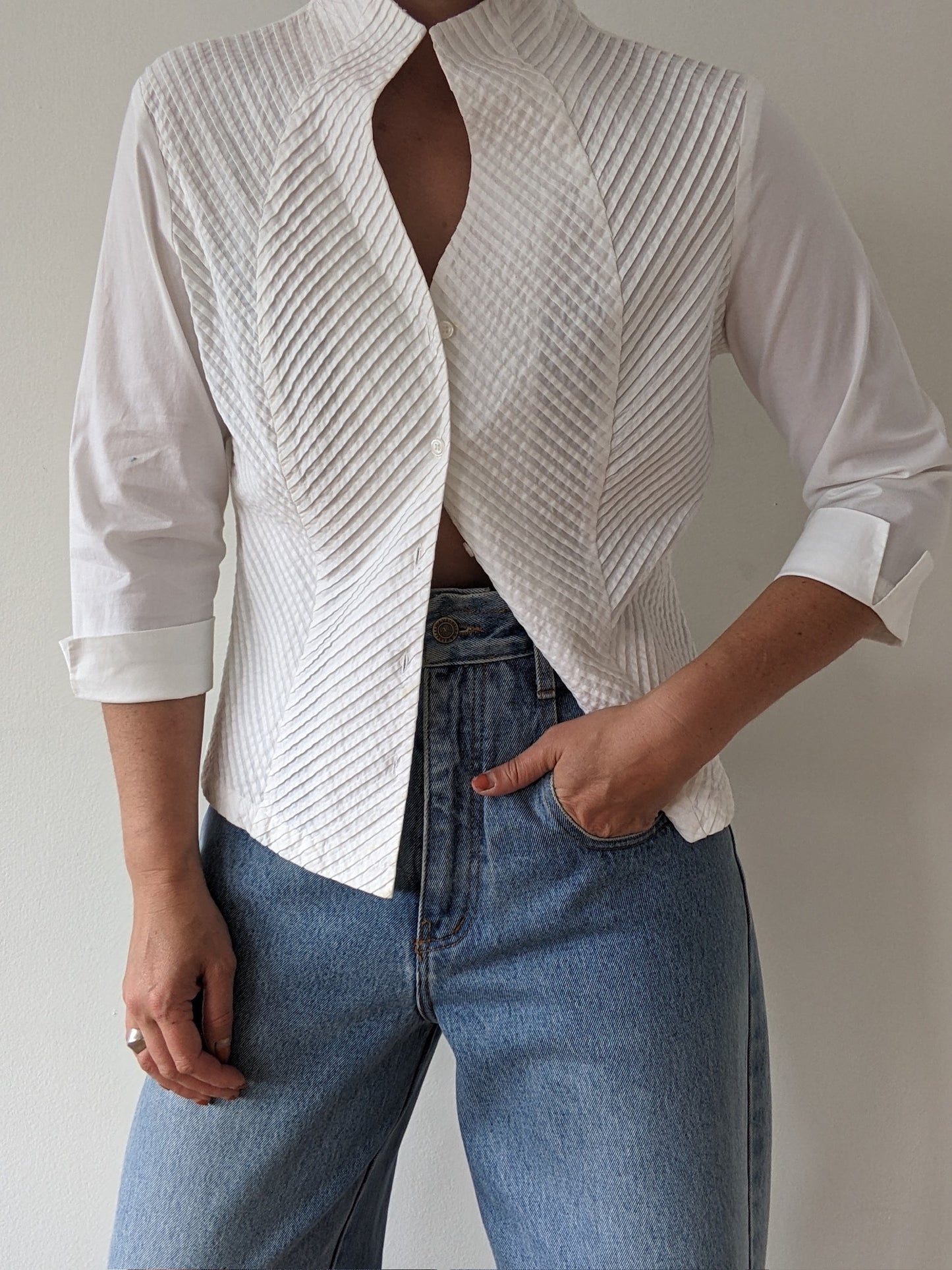 Lovely Vintage Ivory Pleated Cotton Blouse