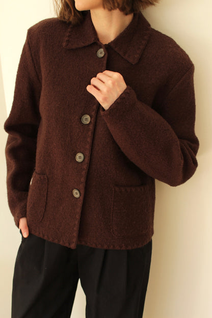 Vintage Chocolate Wool Bouclé Cardigan
