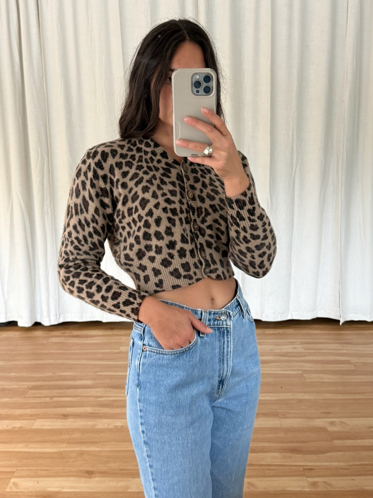 Vintage Cropped Leopard Angora Cardigan