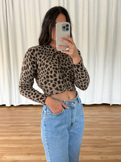 Vintage Cropped Leopard Angora Cardigan