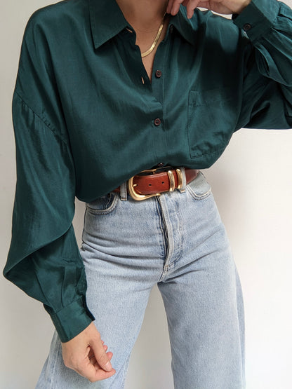 Vintage Evergreen Silk Blouse