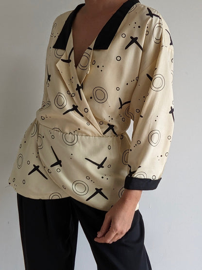 Vintage Joanie Char Printed Silk Peplum Blouse