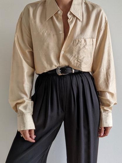 Vintage Champagne Handwoven Silk Blouse