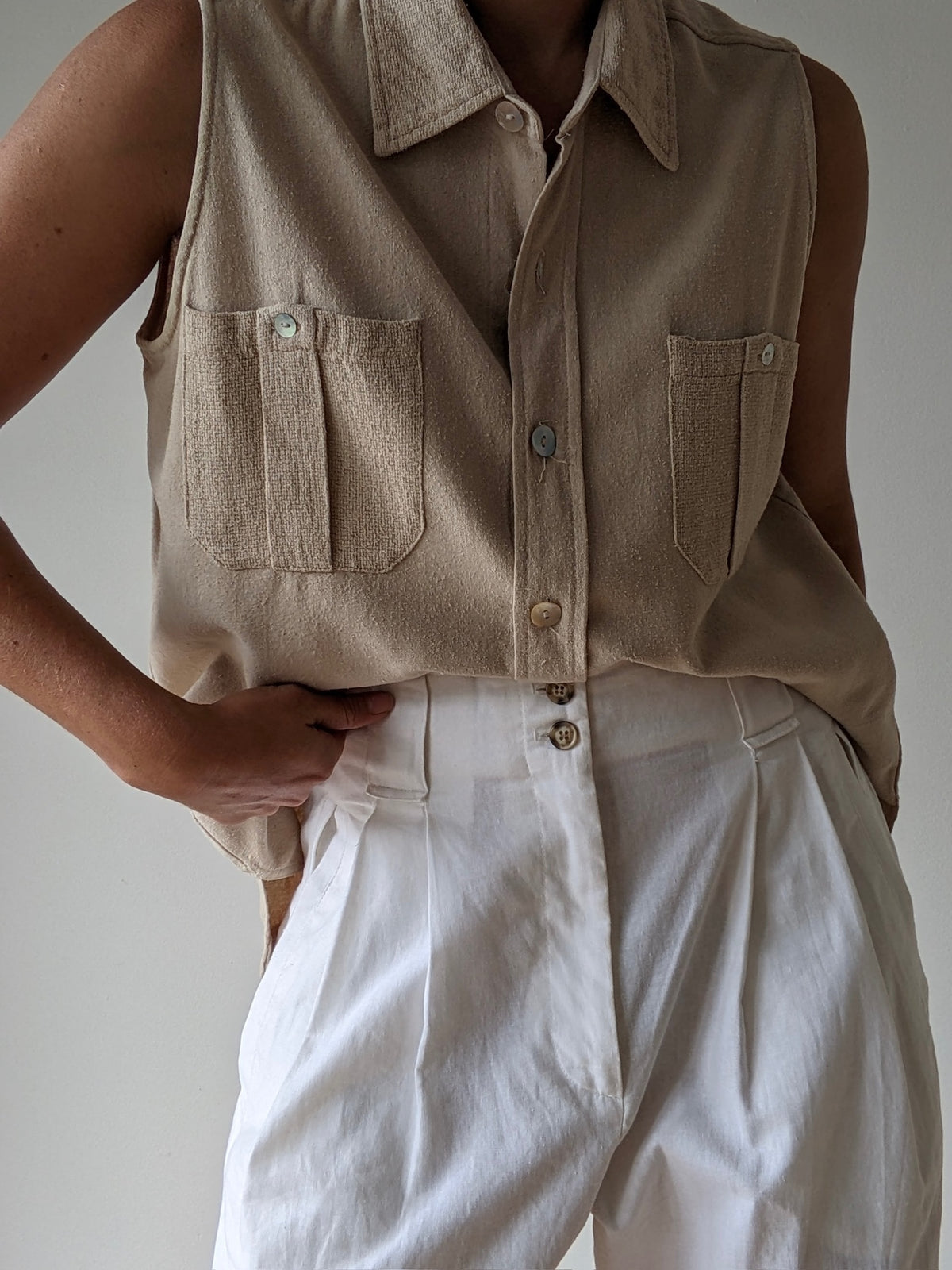 Vintage Sand Raw Silk Sleeveless Top