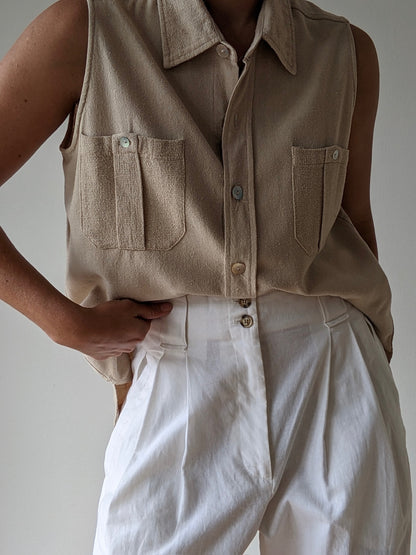 Vintage Sand Raw Silk Sleeveless Top