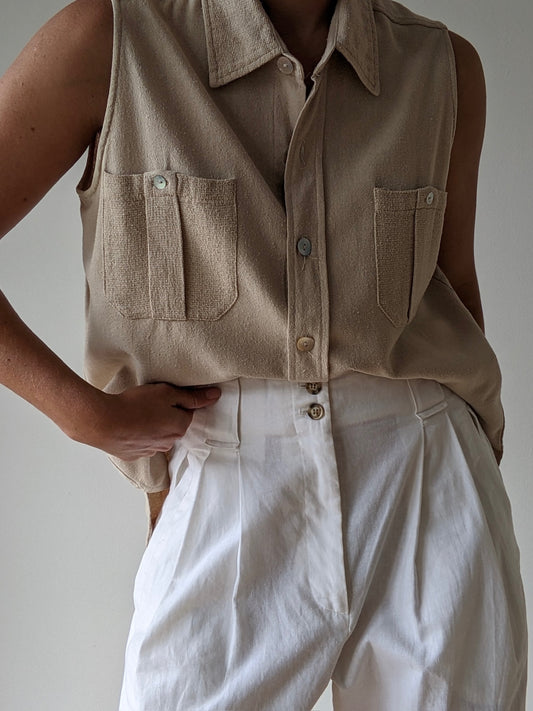 Vintage Sand Raw Silk Sleeveless Top