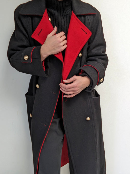 Lovely Vintage Onyx & Crimson Wool Coat