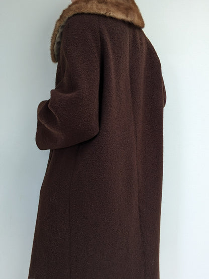 Gorgeous Vintage Chocolate Bouclé Wool & Fur Coat
