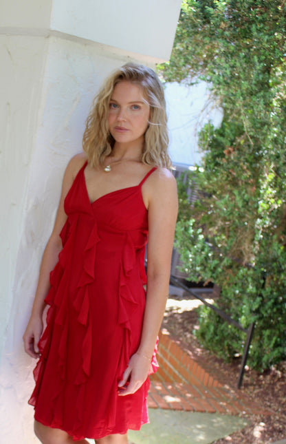 Vintage Chili Ruffled Silk Dress